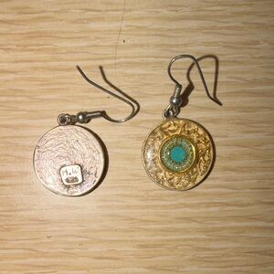 Handcrafted Gold-Tone Drop Earrings with Turquoise Accent by